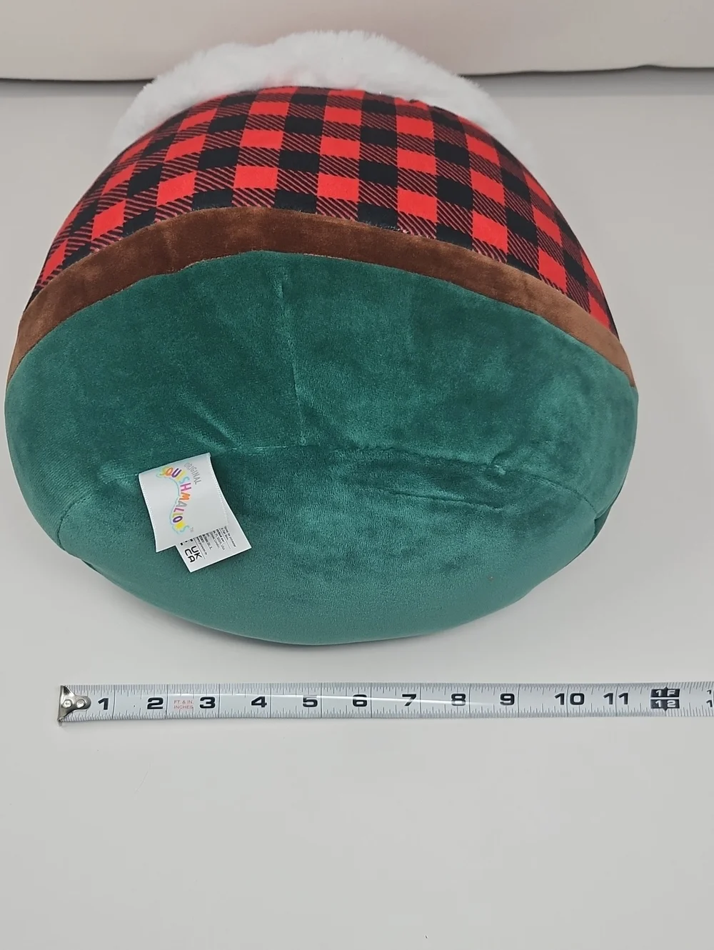 Squishmallows Nick The Santa Claus Teal Plaid Plush Faux Fur Trim